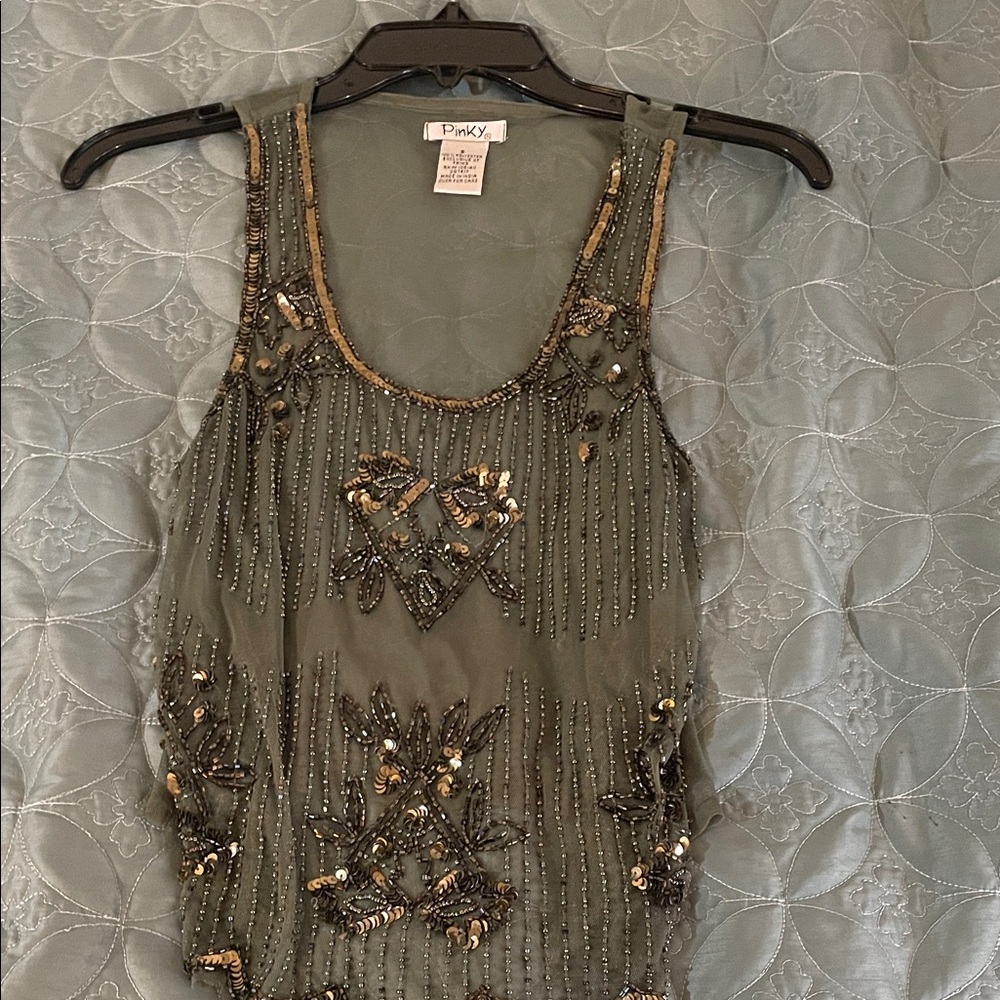 Pinky Olive Embellished Tank Top